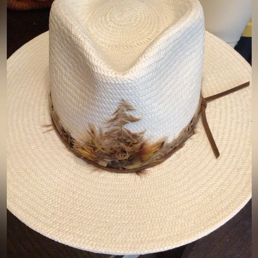 NEW! Rare Wyeth x Olin White Straw Cowboy Hat with Feather Trim